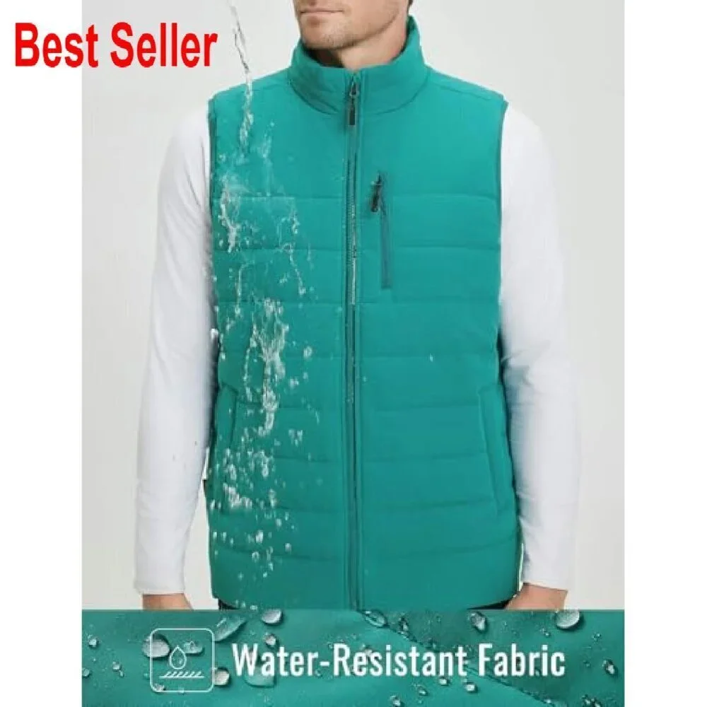 Men's Fleece Lined Puffer Vest Lightweight Warm Sleeveless Jacket Full Zip